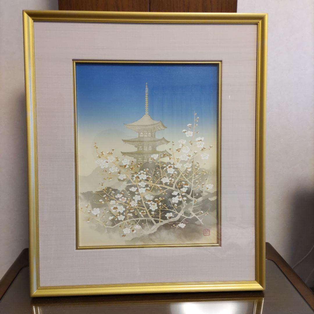 平川敏夫の雪月花のオリジナルリトグラフ、限定120/10限定品、絵画