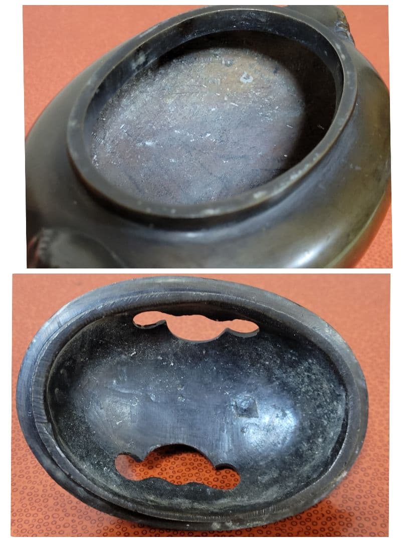 明治期 極上 宣徳銅製 麒麟摘蓋金銀象嵌鳳凰図 三足高足 香炉煎茶道具中国古玩