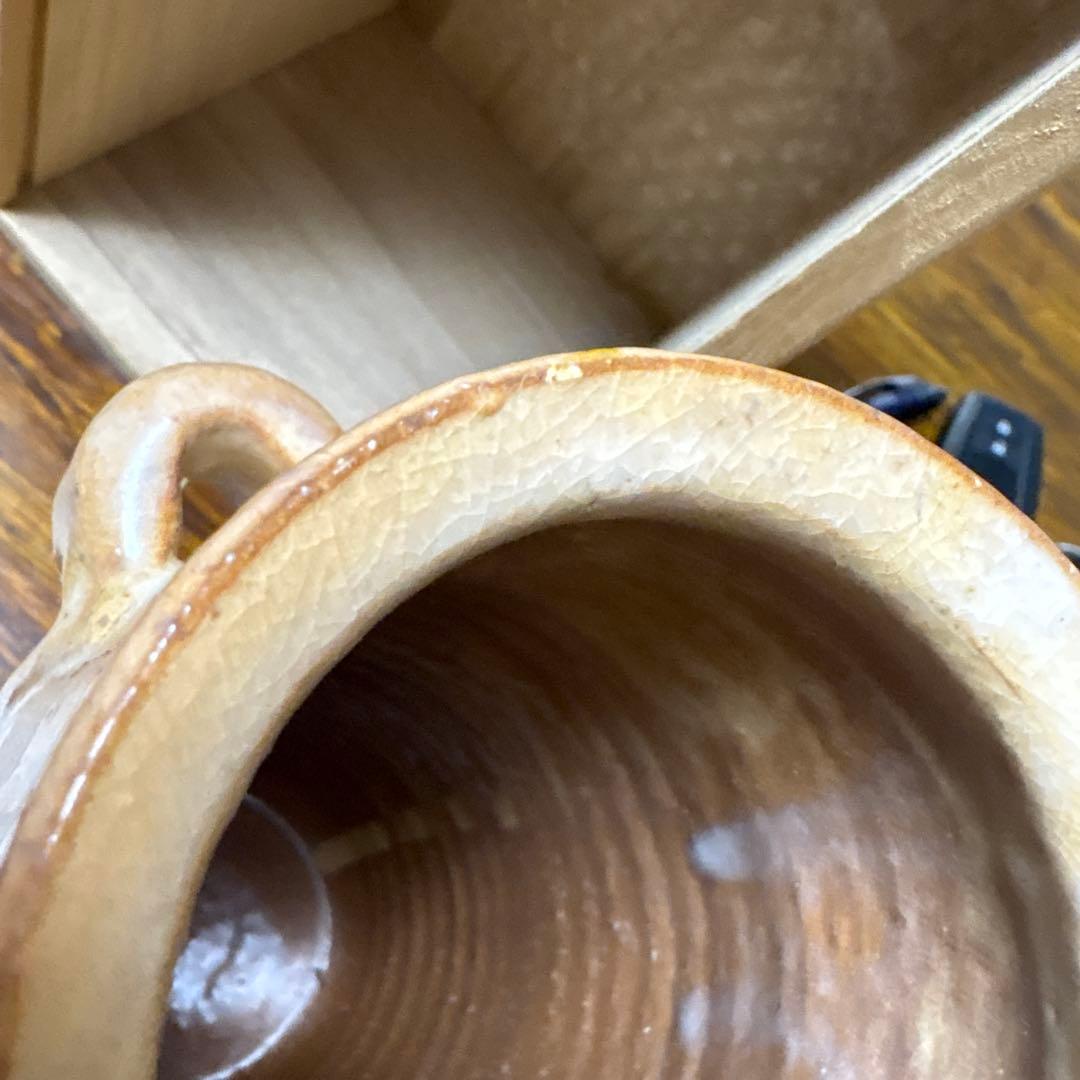 新品未使用　萩焼　波多野善蔵作　萩耳付き花入れ 木箱付き　　、