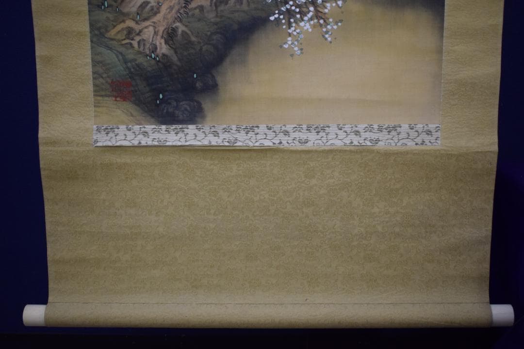 【真作】藤島静邨/静村/山水図/桃の春図/掛軸☆宝船☆Z-561