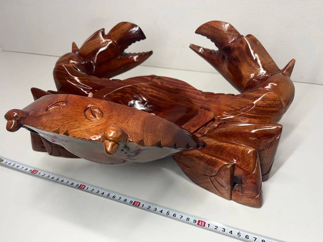 稀少 木彫り 大きい 蟹 カニ 木製 置物 木工 工芸品 飾り 隠し収納