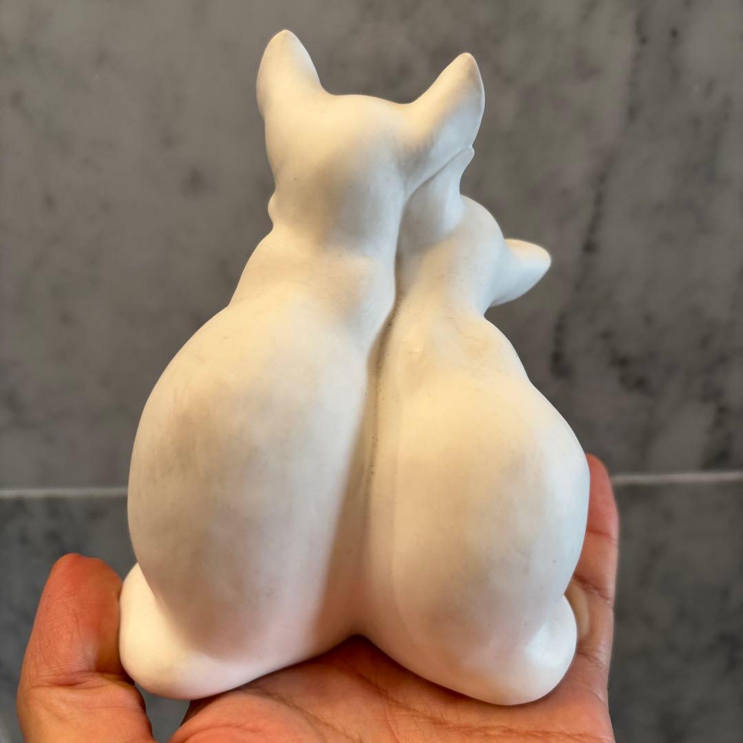 アメリカ70年代　生きているように美しい瞳で寄り添う姿にキュンとする猫の陶器