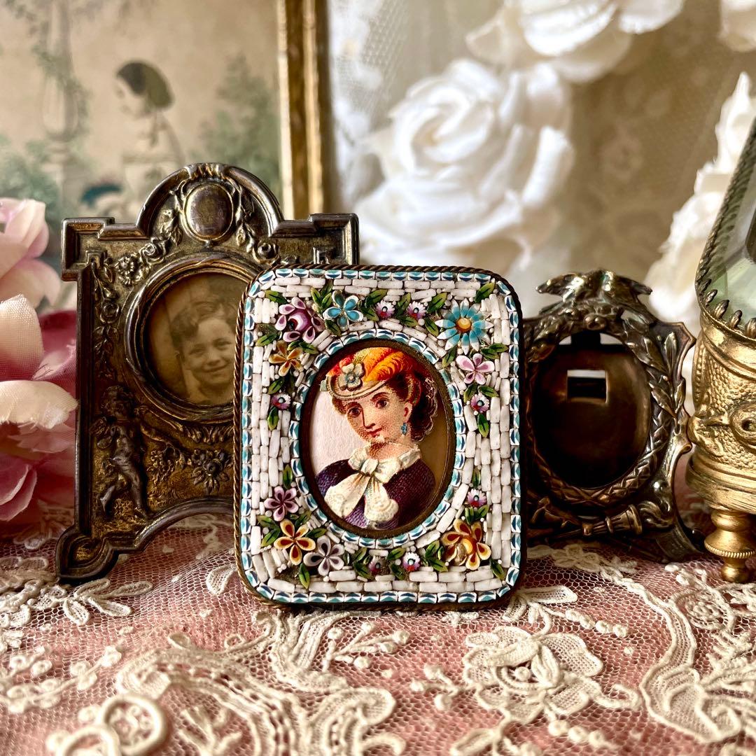 マイクロモザイクミニフレーム　イタリアアンティーク 検:フランスアンティーク