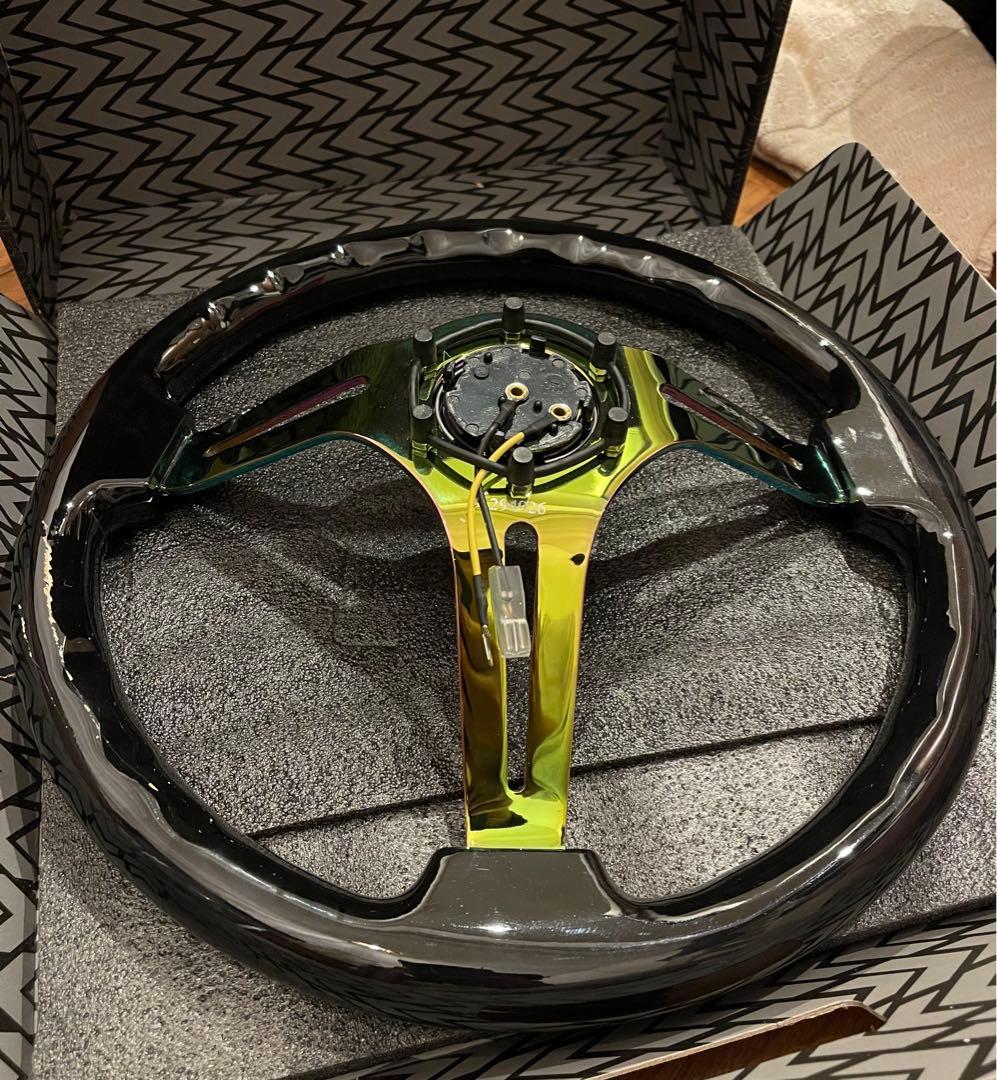 NRG RST-018BK-MC 強化ステアリング 木製 クロームスポーク