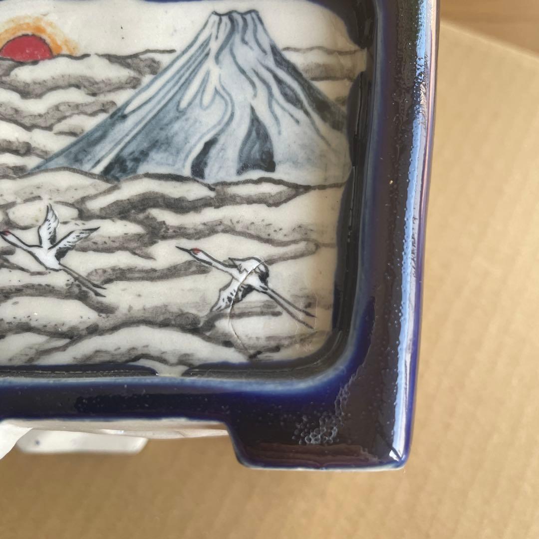 盆栽鉢　桑津香石　絵鉢　鶴　日の出　富士山　鳥　山野草　落款印