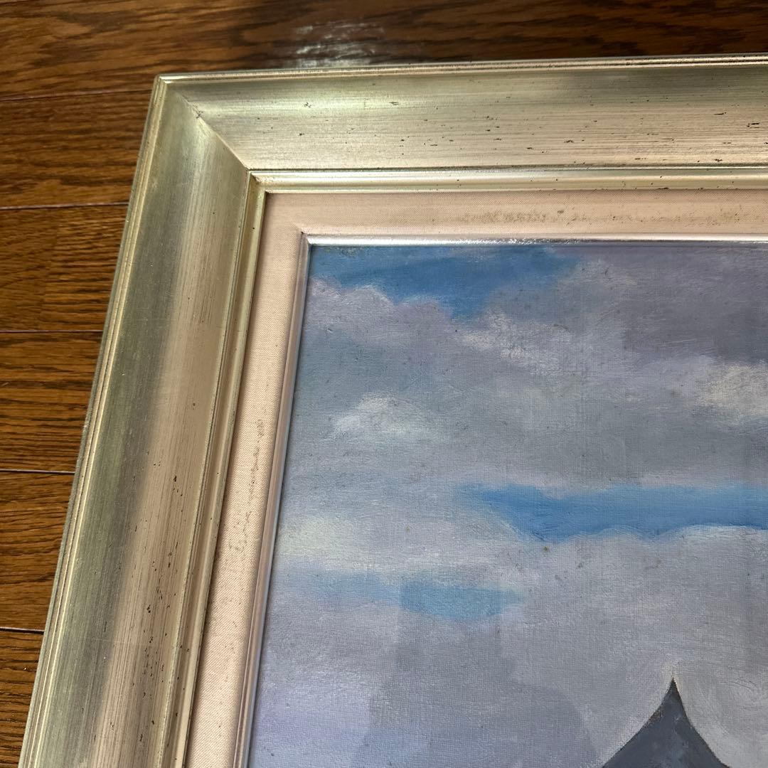 油彩画　ラマンチャの風車　スペイン　F20 風景画　額装　アクリル板