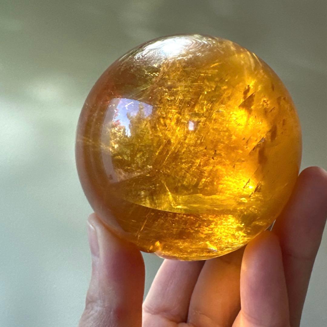 ハニーカルサイト　アンバーレア　スフィア　447.5g カルサイト　ゴールデン