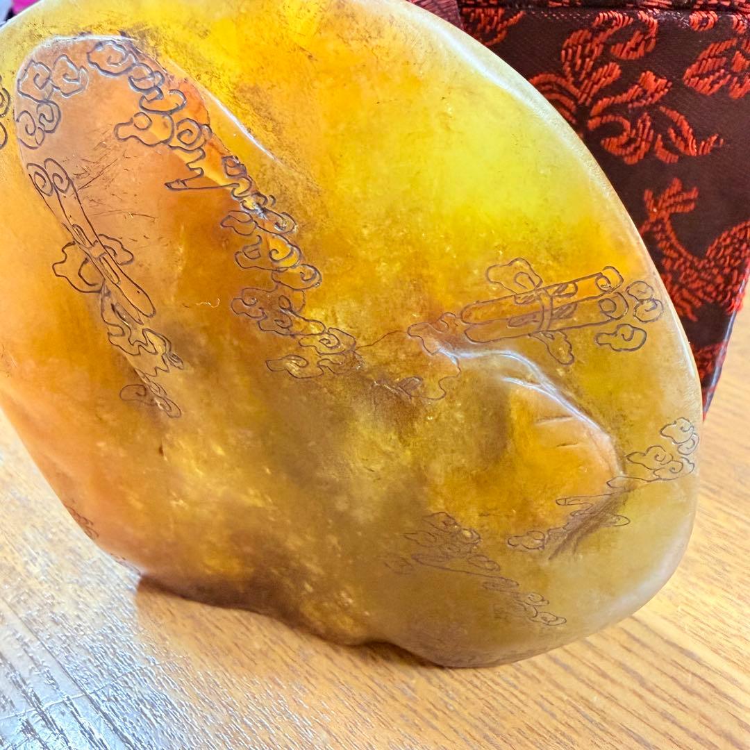 珍品田黄石印章 彫刻　「仁者寿」　　龍