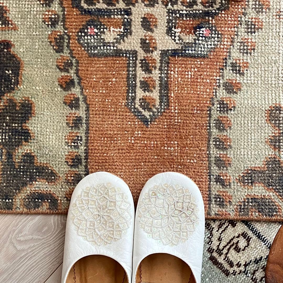 アヴァノス 42×82くすみオレンジ　ブラウニーブラウン　トルコヴィンテージラグ