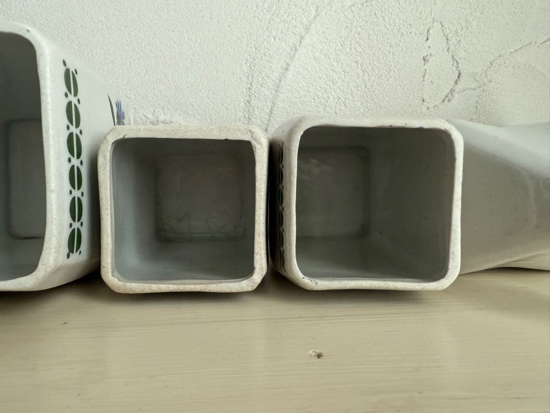 フランスアンティーク　陶器の花柄キャニスター6点セット