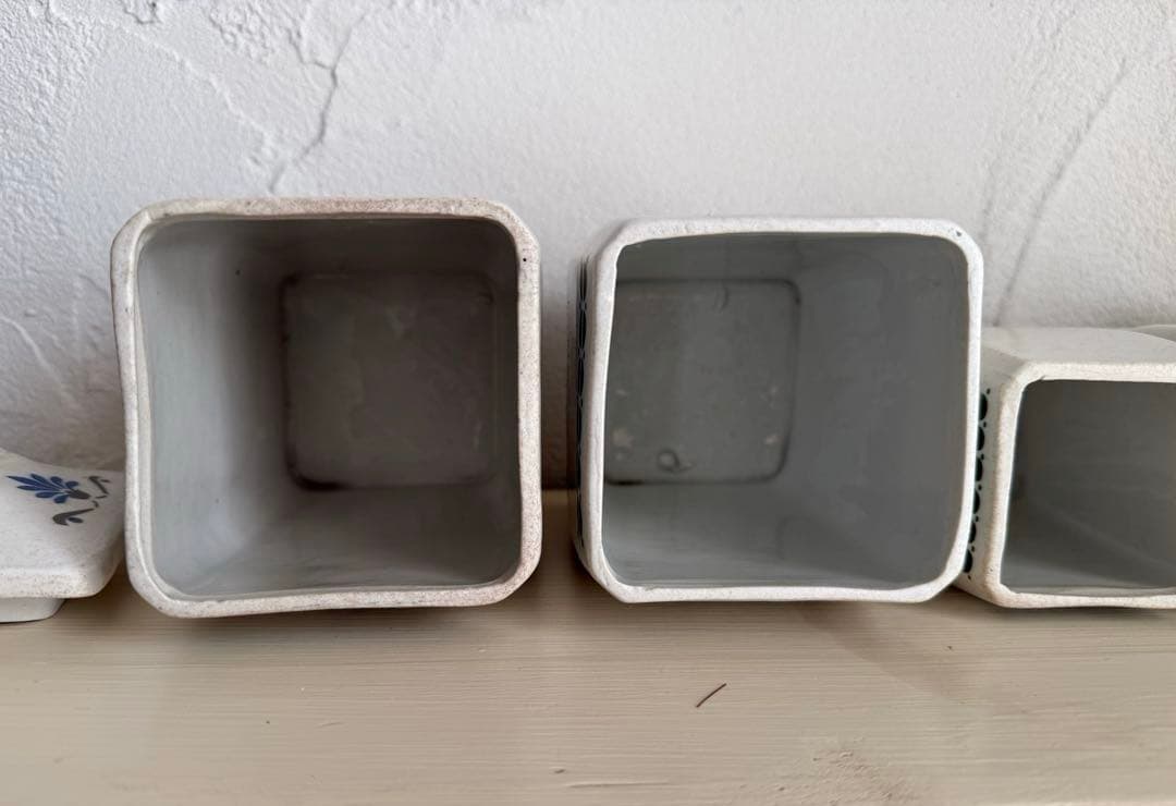 フランスアンティーク　陶器の花柄キャニスター6点セット