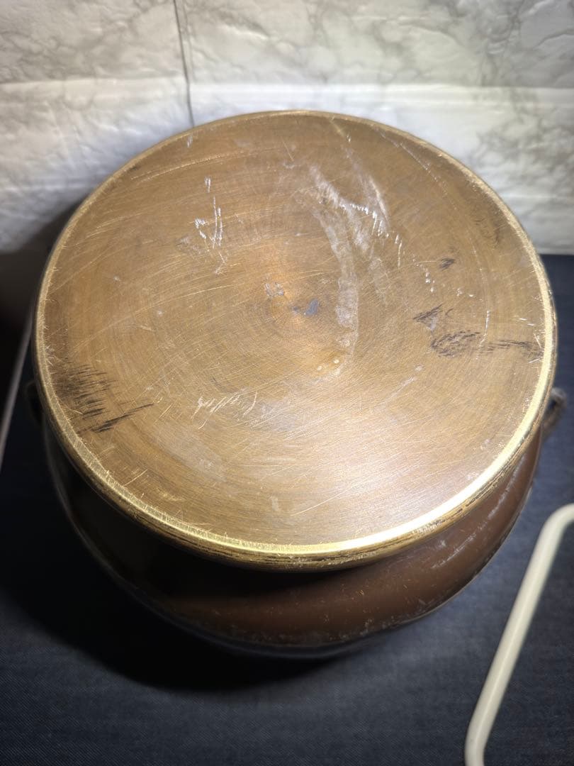 【極希少】 象双耳 真鍮製 火鉢 圧巻の細密彫刻 時代物 古美術 睡蓮鉢にも