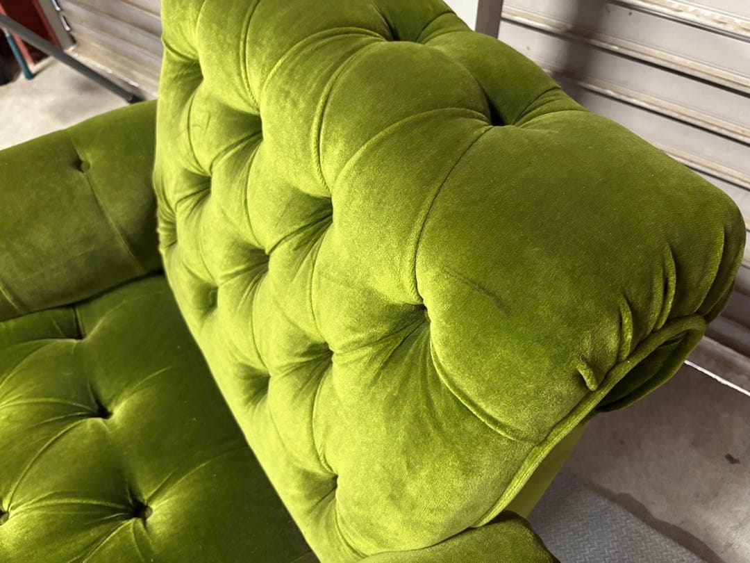 ☆GJ206山口県下松市より オールドカリモク 1人がけソファ　モケットグリーン