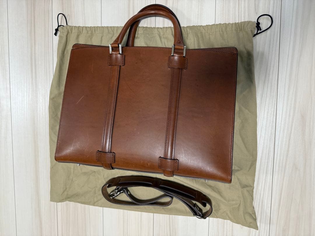 Le Bonheur ブッテーロ天ファスナーブリーフケース　茶　ル・ボナー