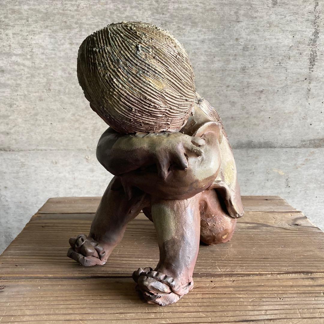 童子 子供 わらべ 像 陶器 陶芸 彫刻 置物 工芸品 和風 オブジェ レトロ