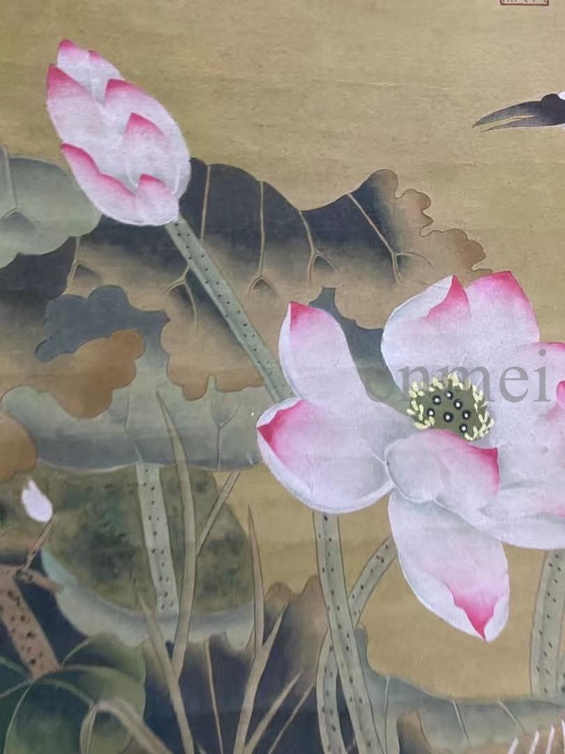 中国古美術・旧藏 明代風・吕紀款・花鳥図・四尺中堂掛軸・手描き・水墨手彩・宣紙