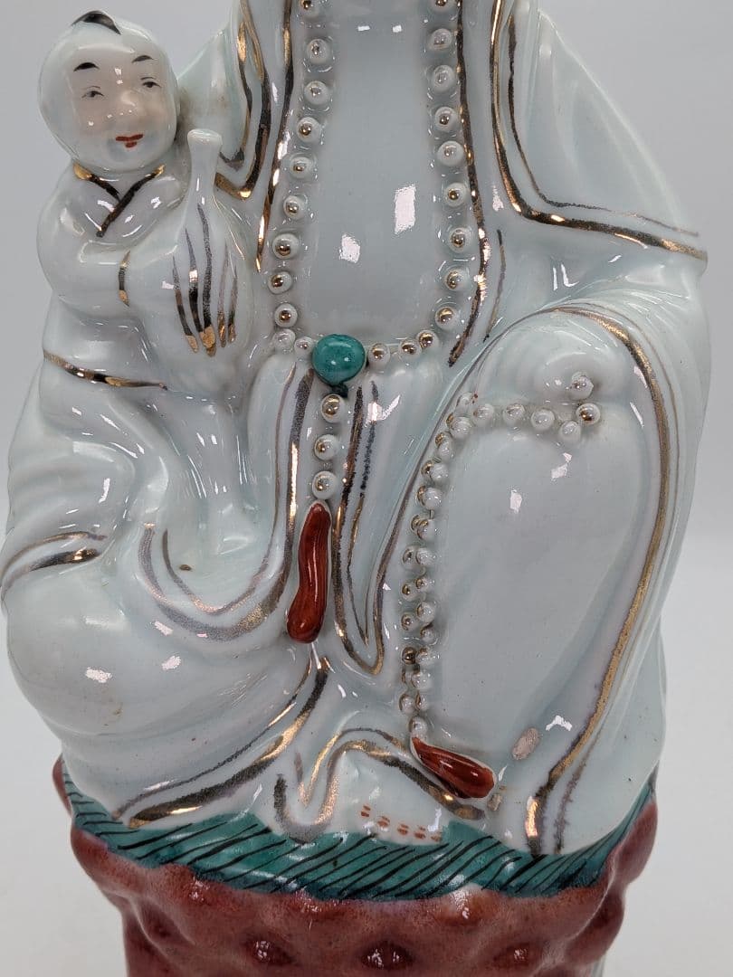 中国九江人形 子安観音菩薩像 観世音菩薩 龍上観音 仏教 仏像 景徳鎮