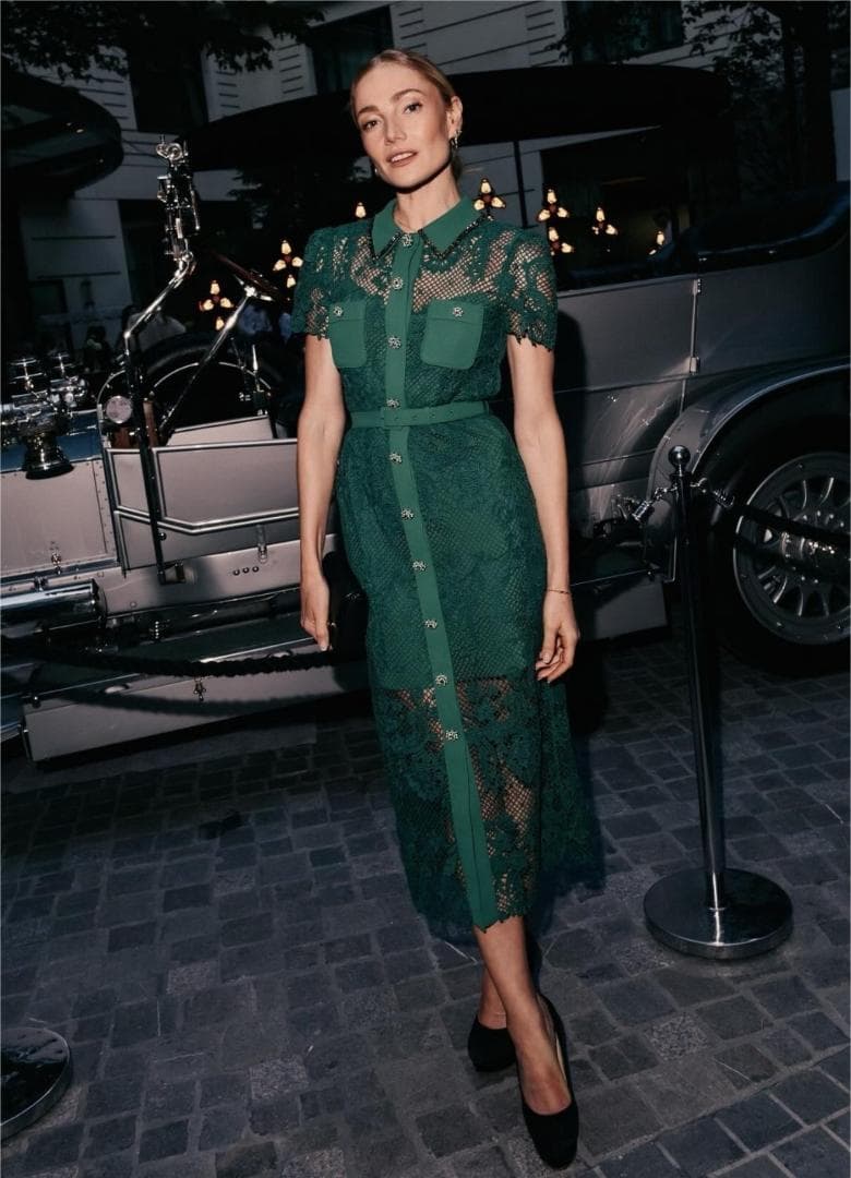 a*読様 セルフポートレイト ワンピース フルボタン レース グリーン UK8