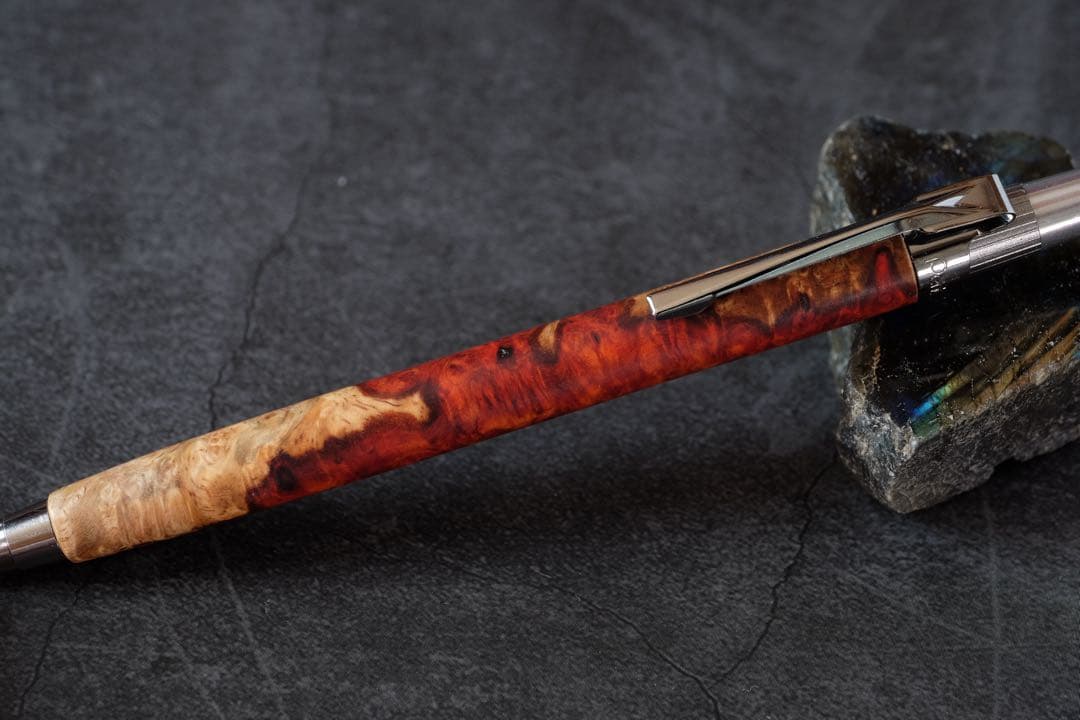 PG5木軸カスタム0166　高村杢工房 製図用シャープペンシル　花梨瘤極上の紅白