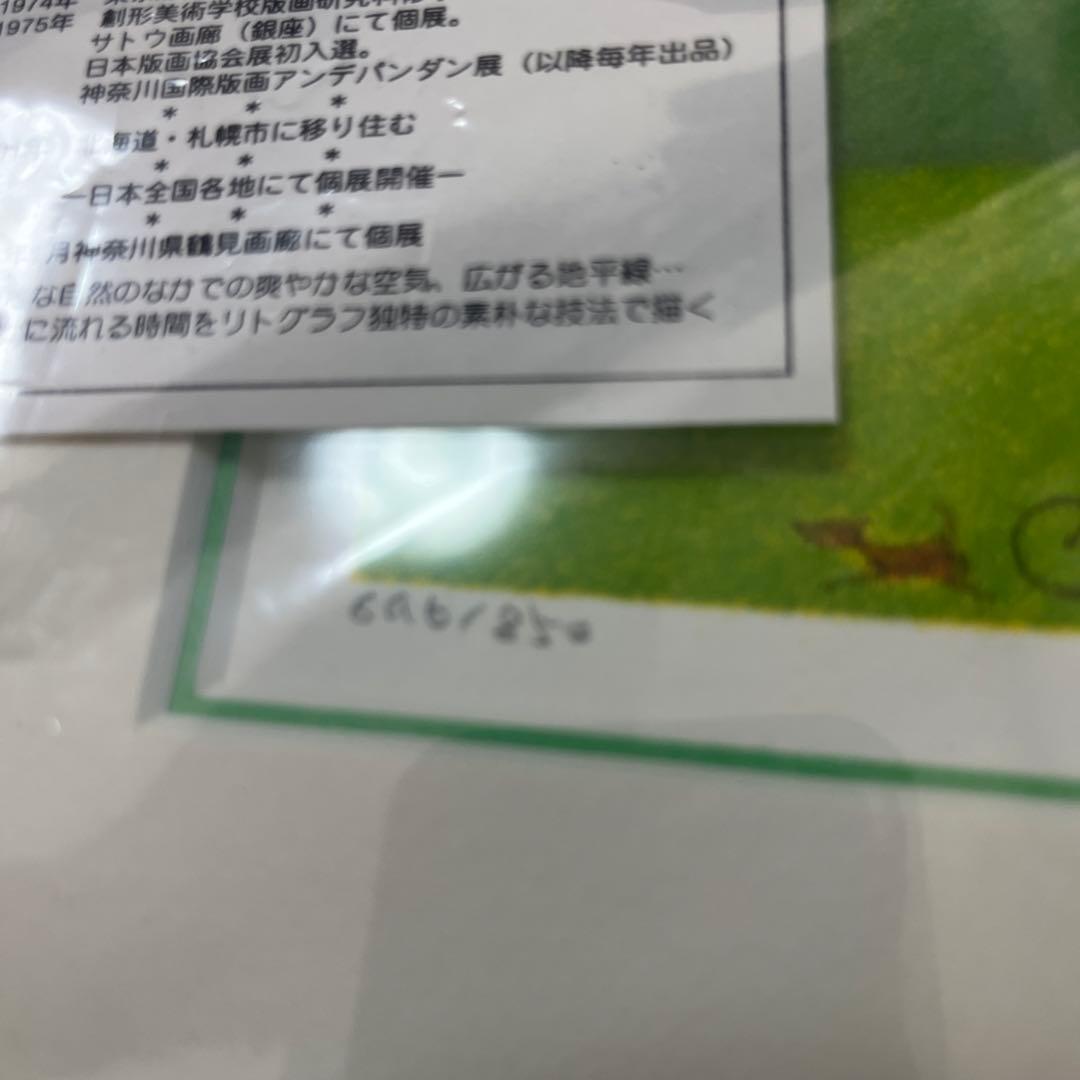 府川誠 リトグラフ 緑色フレーム　自転車　風の向