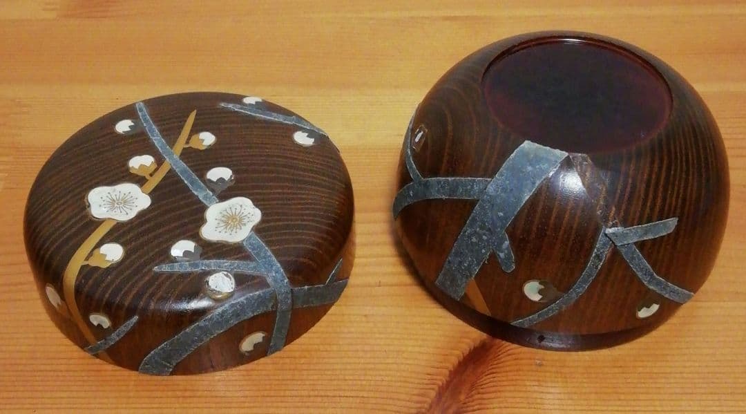 書付有　信斎作　塊木　梅捻　螺鈿　棗　共箱　仕服付　茶道具