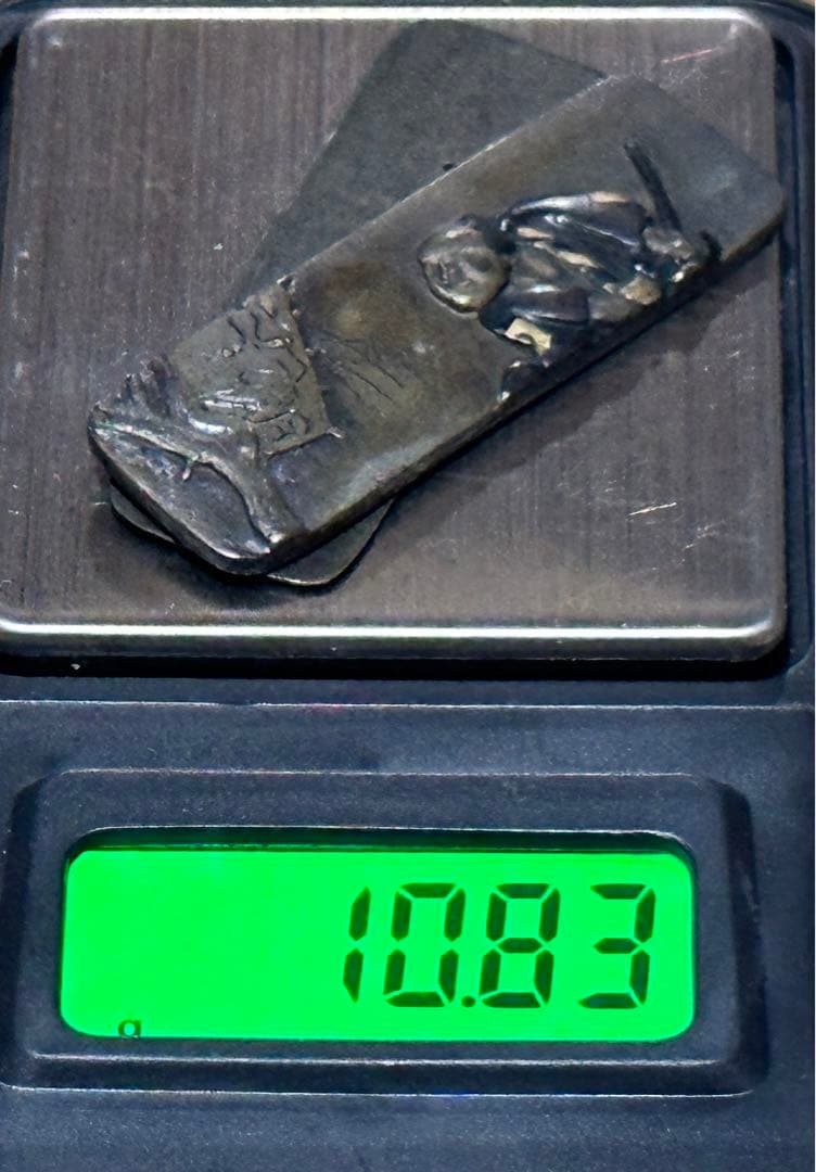 時代 前金具 煙草入 かます 銅製 彫金 金工 象嵌 根付 提物 目貫 妖怪