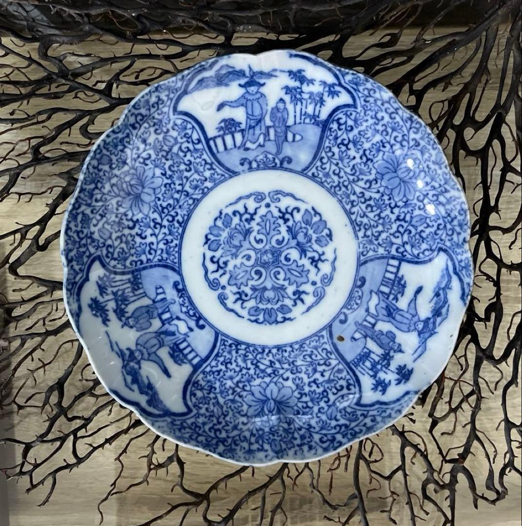 骨董　古伊万里　図変わり印判　ダッタン人　韃靼人　花唐草　７寸皿　１客限り