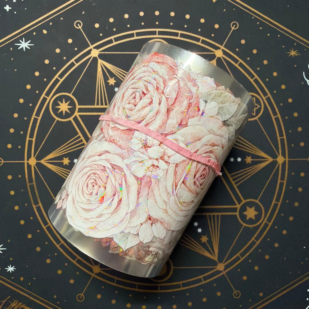 【8950】海外　マステ　中古巻　貝殻光マスキングテープ　お花系　ピンク