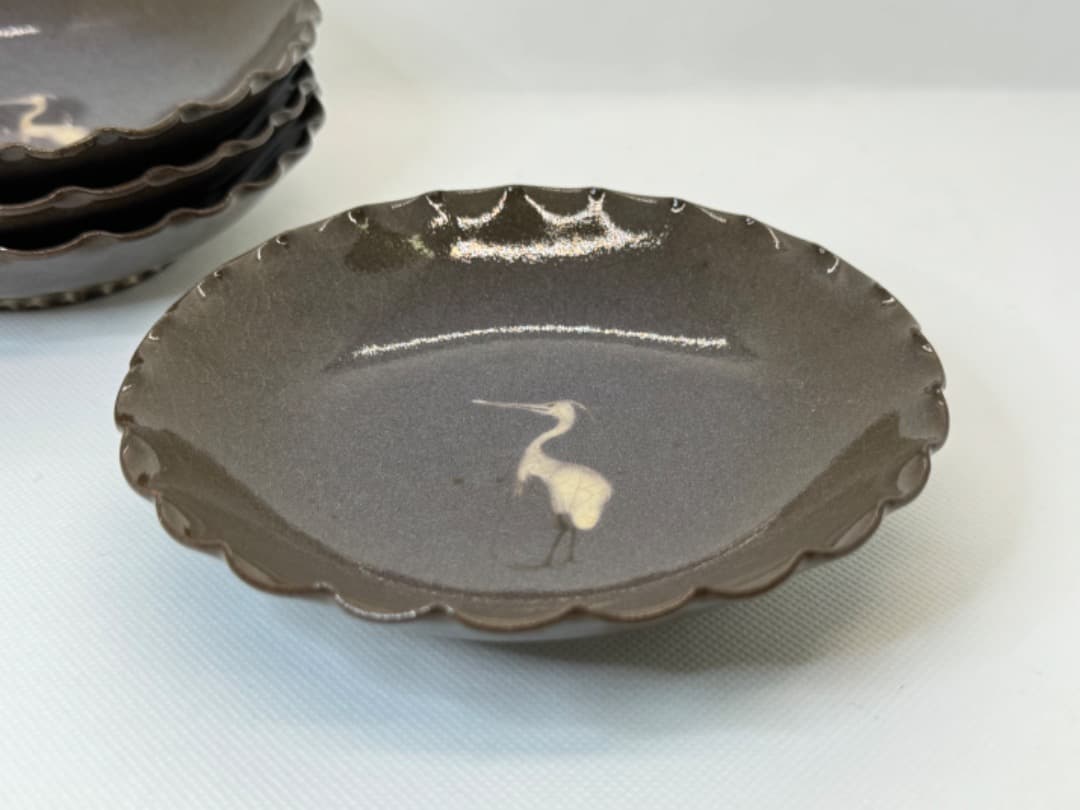 白鷺サギ絵皿(現川焼) ４客