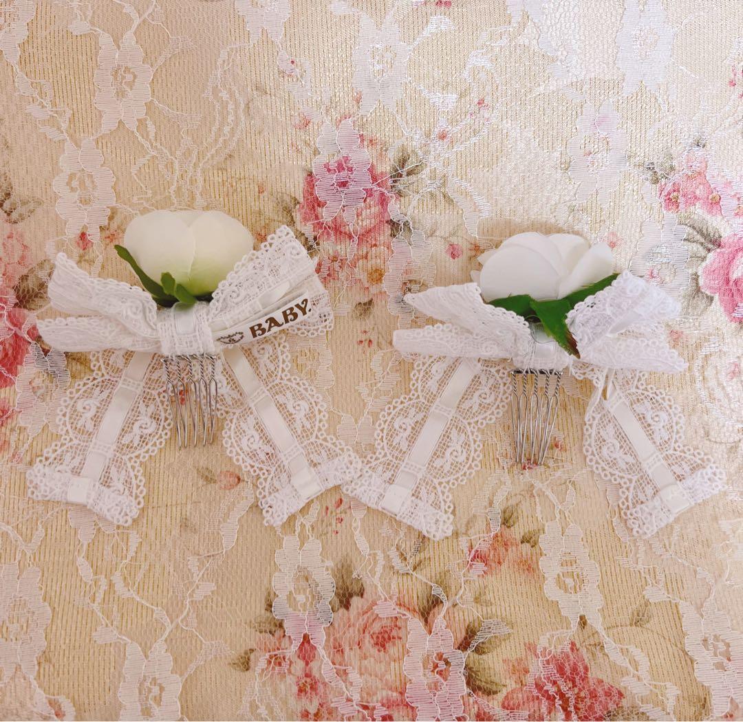 再*。様 【美品】BABY, ジャンパースカート＆リボンコーム　２点セット　白