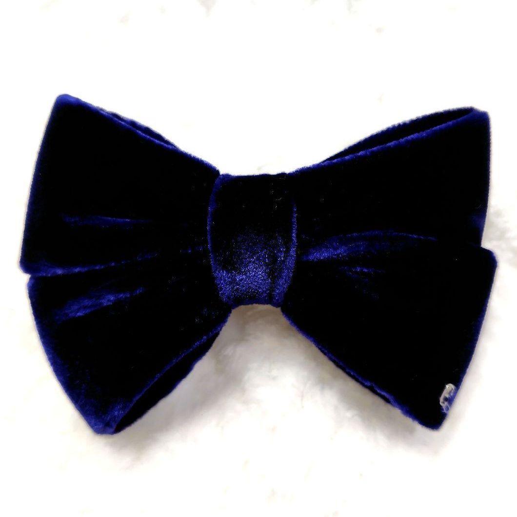 【美品】アレクサンドルドゥパリ　ベルベット　リボン　バレッタ　ベロア　ネイビー