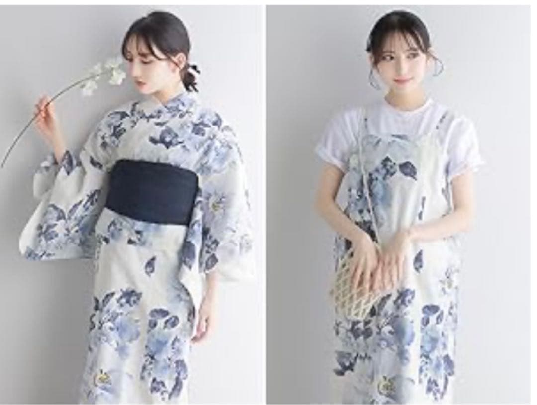 KYOETSU] 浴衣セット 変わり織 生成りワンピース 2点セット浴衣　兵児帯