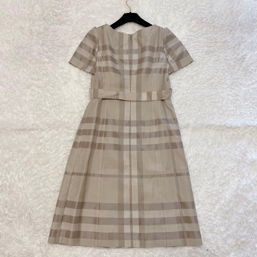 バーバリーロンドン 半袖 ベルト ノバチェック ワンピース シルク混 38