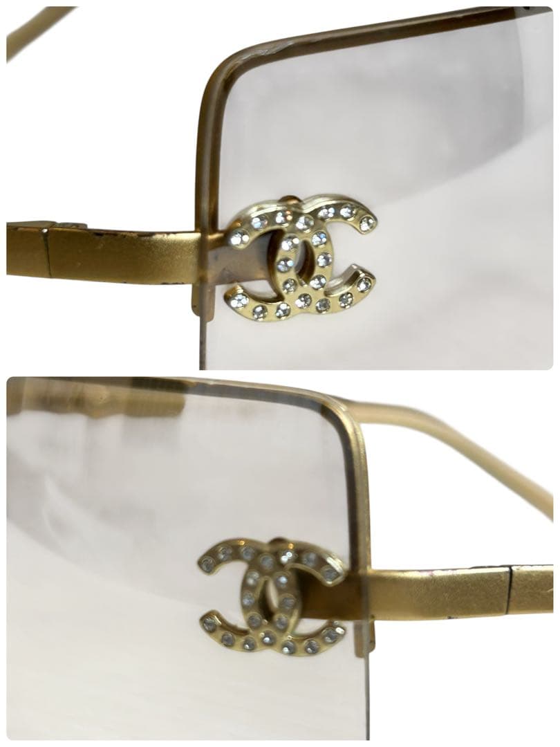 美品 シャネル ココマーク ラインストーン リムレス サングラス 4092-b