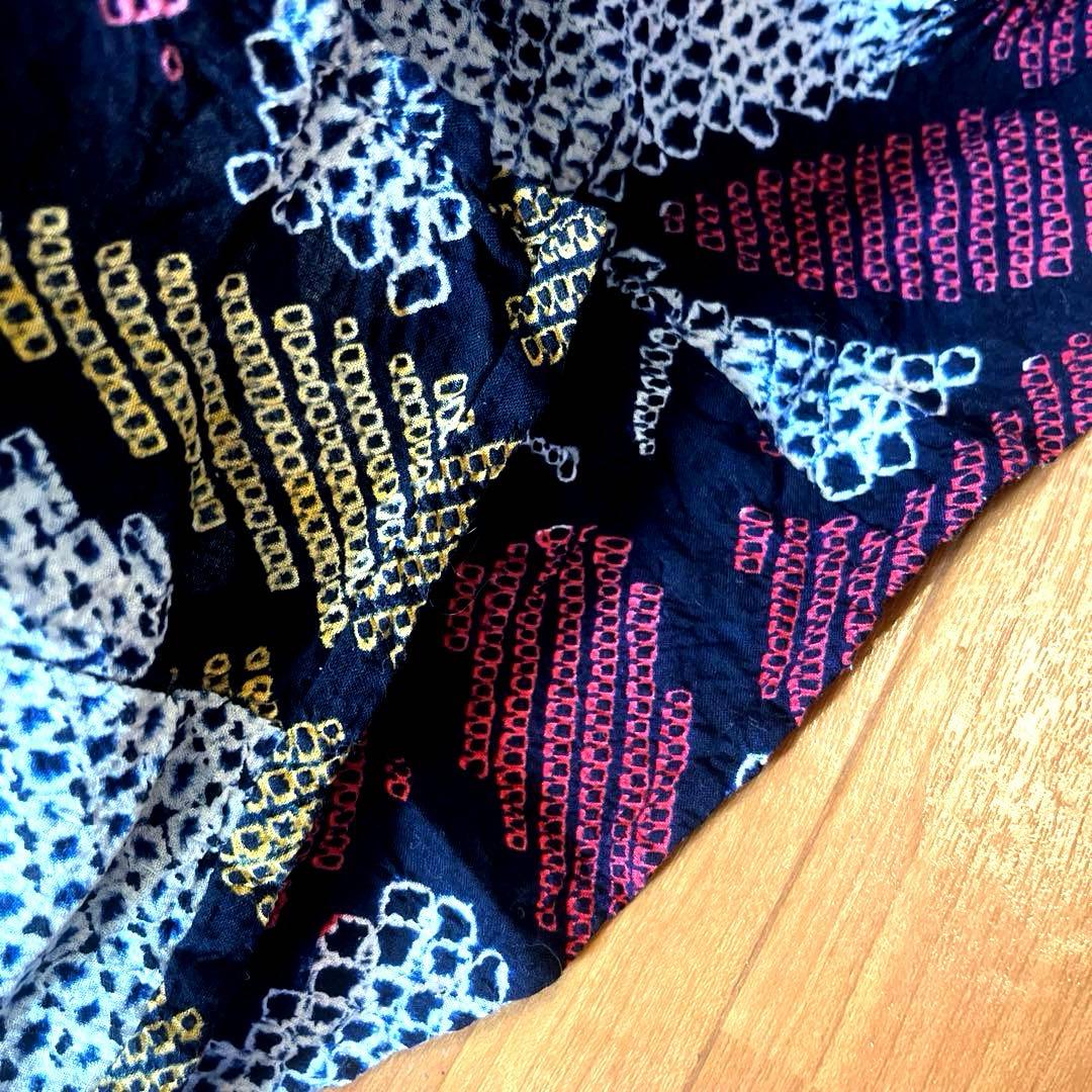 有松鳴海絞り夏着物 浴衣 大輪花繋ぎ菖蒲柄 洗い済み