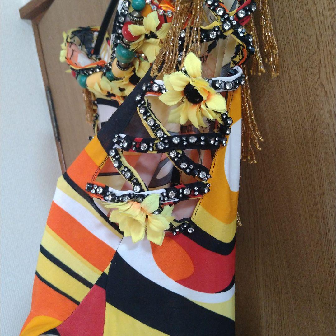 ベリーダンス衣装　エジプト製中古　 セットアップ　個性的な色柄ですが着やすい★