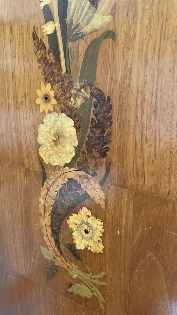 アンティーク 花象嵌 キャビネット タンス 木製