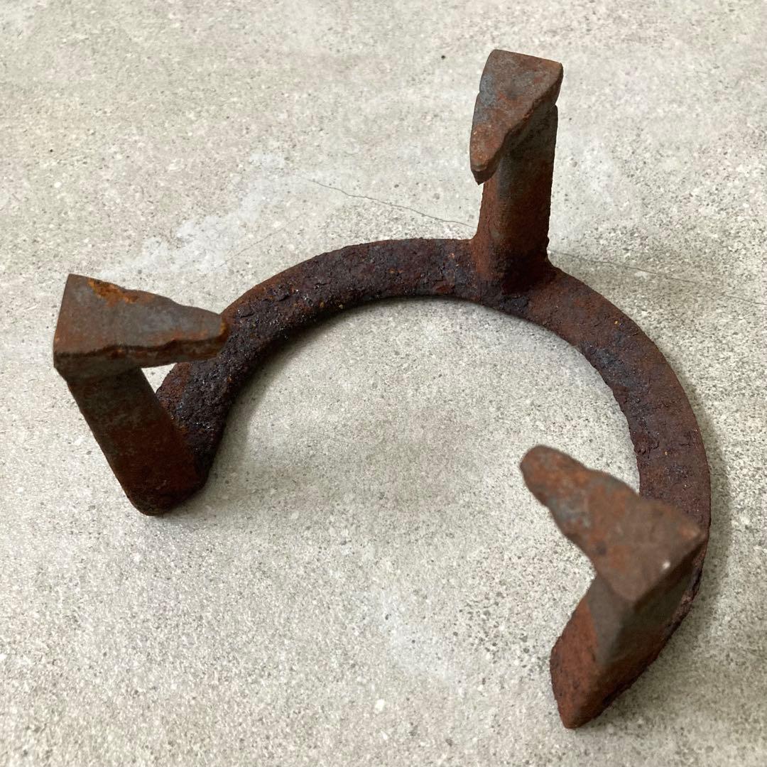 茶道具 唐銅風炉 面取風炉 面取中磨都色 五徳 底瓦