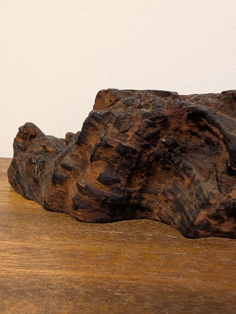 枯木　古木　木製仏像台 黒漆塗り　波濤彫刻　古美術　骨董