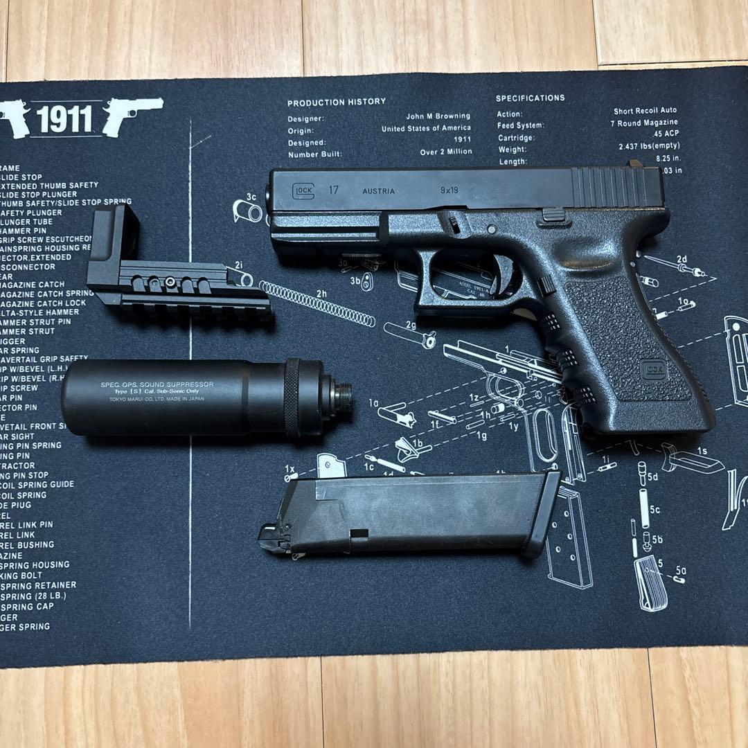東京マルイGLOCK17 Gen3ガスガン サプレッサー、フロントキット付き
