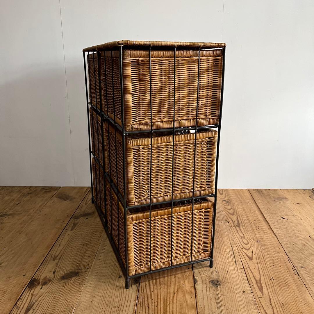 ラタン ランドリー チェスト 棚 アイアンフレーム