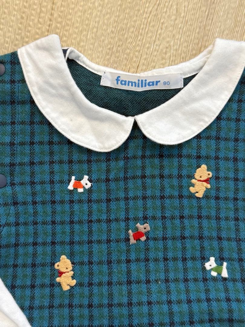 familiar チェック 襟付きロンパース 80