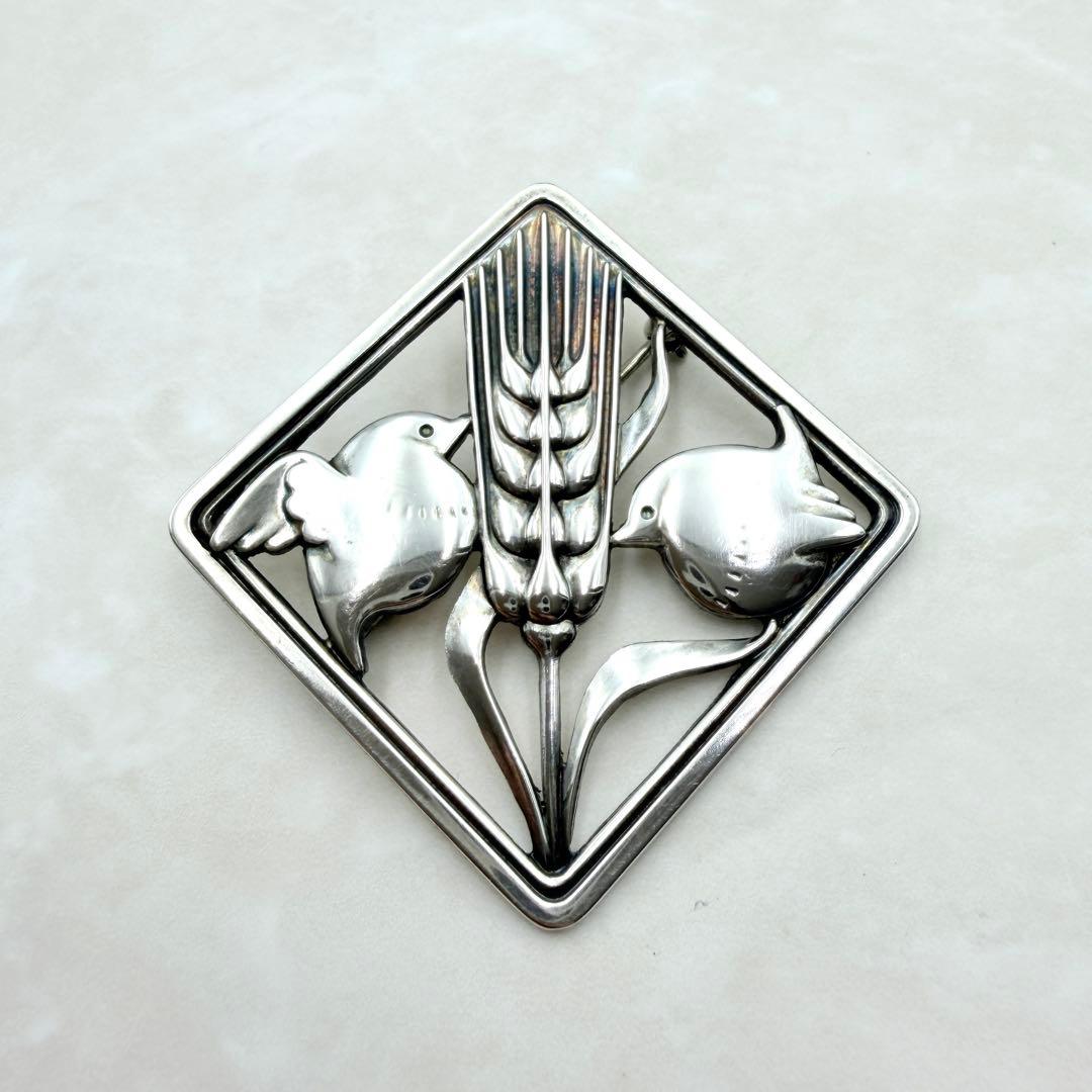 良品　ジョージジェンセン　ブローチ　小鳥と麦　鳥　麦　silver925 銀
