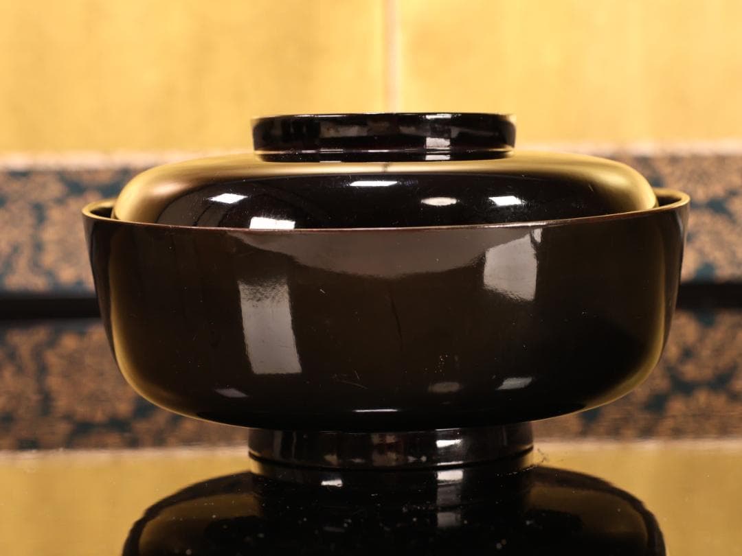 BK427　時代輪島塗　秋乃図金蒔絵　吸物椀　五客　木製　茶 懐石 菓子　螺鈿