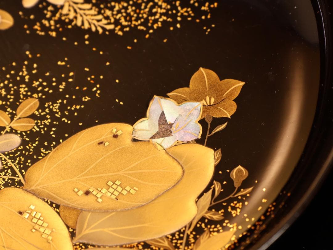 BK427　時代輪島塗　秋乃図金蒔絵　吸物椀　五客　木製　茶 懐石 菓子　螺鈿