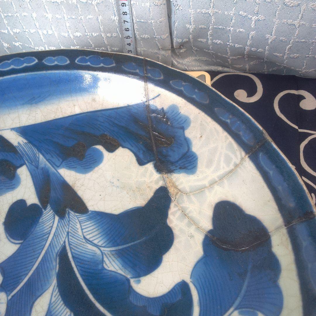 骨董６青い花柄の陶磁器平皿