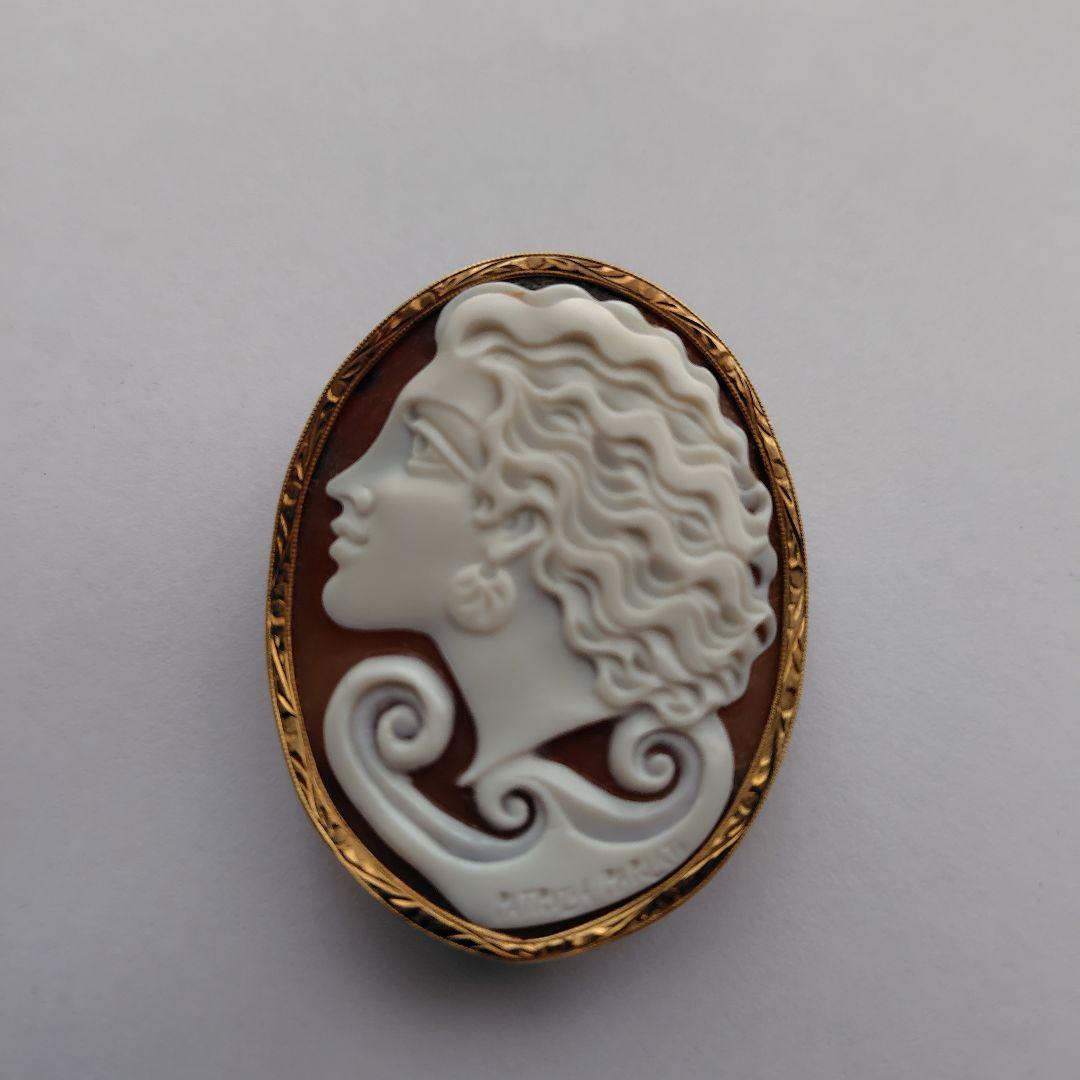 K18枠　カメオ　パトリシア　 ブローチ 女性の横顔