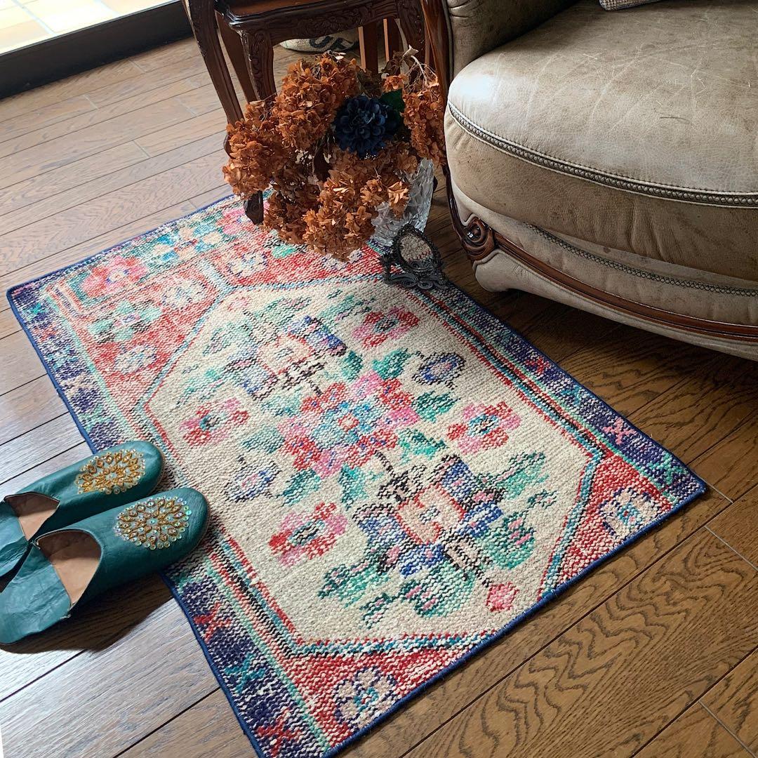 トルコヴィンテージラグ　テラコッタレッド　99×56 シャビー　ざっくり手織り