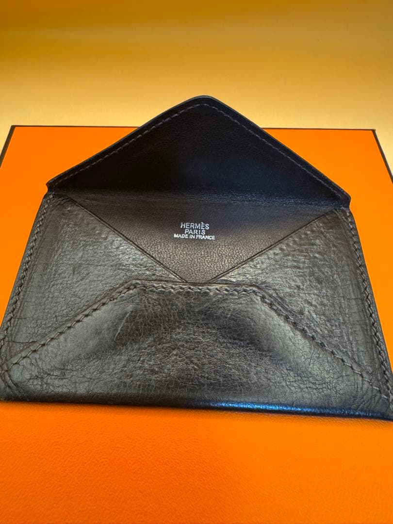 HERMES レザー 封筒型名刺入れブラウン