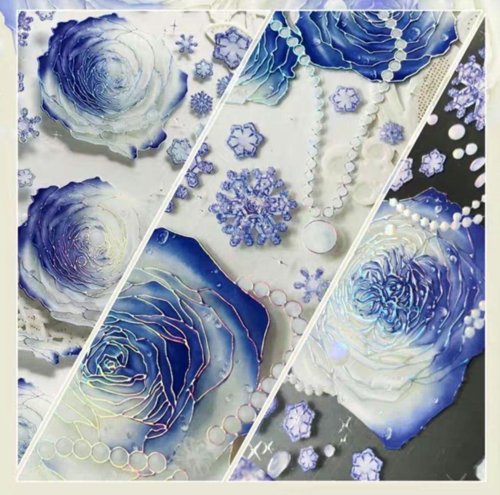 巻売 399★ 海外 マスキングテープ マステ PET 装飾 花 銀ホロ